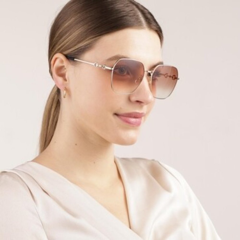 NEW GUCCI Oversized Rounded Square Sunglasses Shaded Violet Gold Women NWT
